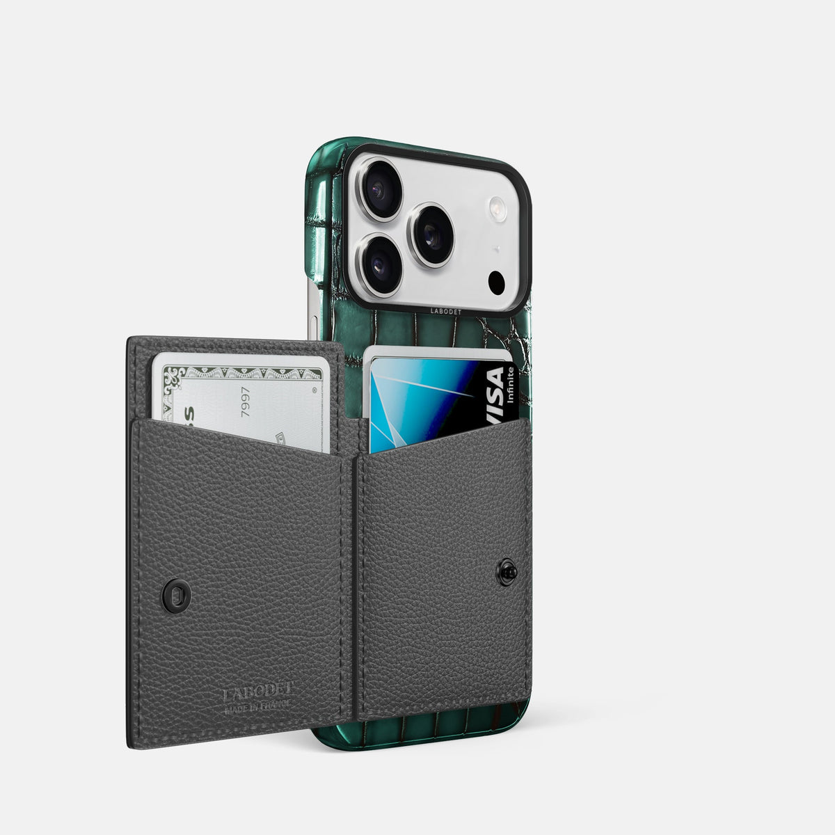 Bi-Fold Case For iPhone 18 Pro In Patina Alligator -2 | Green-Black