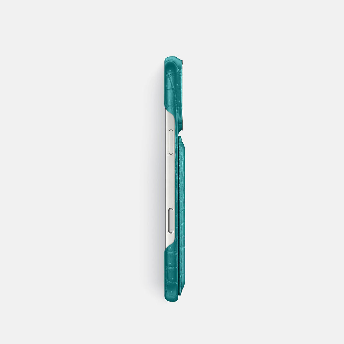 Double Card Case For iPhone 17 Pro In Porosus Crocodile -3 | Celadon-Steel