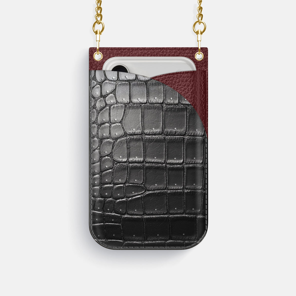 Crossbody Bag For iPhone 18 Pro In Porosus Crocodile -1 | Shiny-Black-Gold
