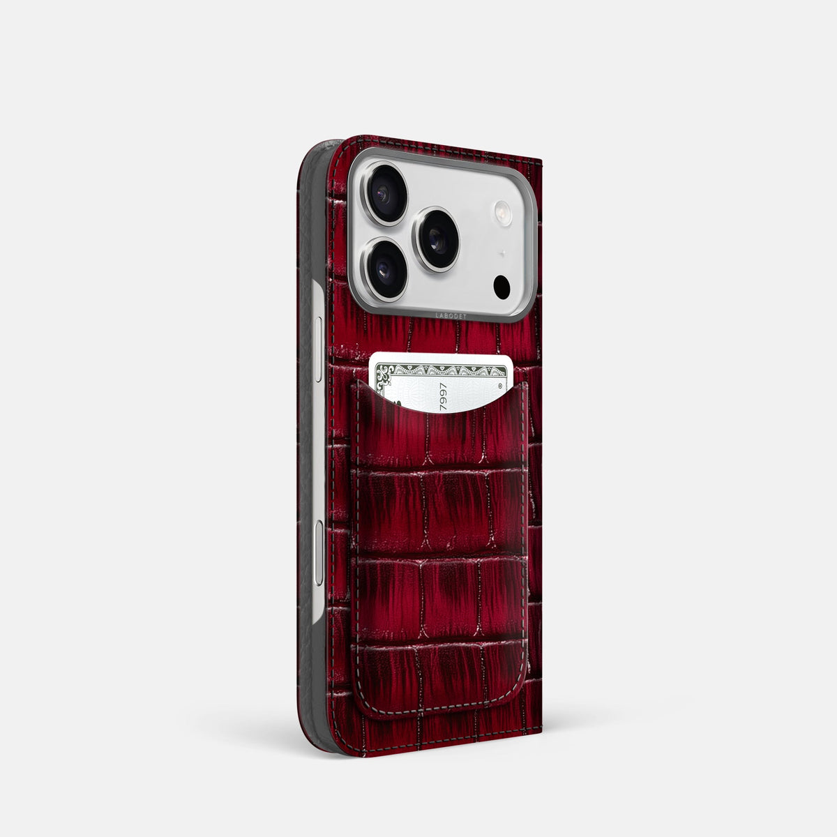 Folio Case with Card For iPhone 18 Pro In Patina Alligator -1 | Havana-Burgundy-Steel