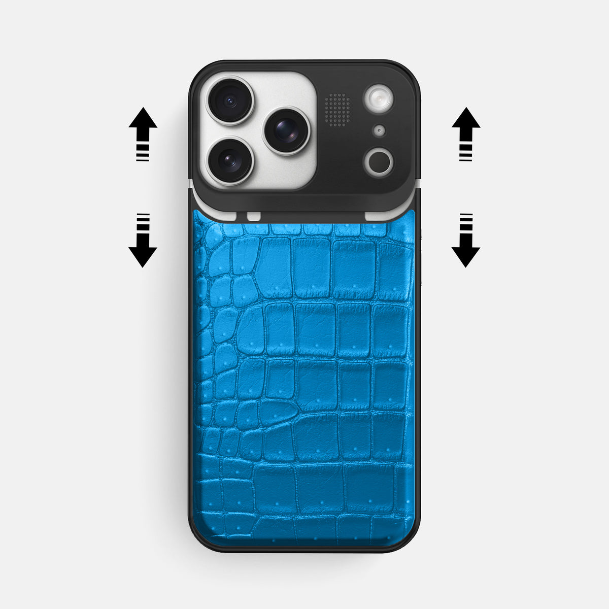 Metal Case For iPhone 17 Pro Max In Porosus Crocodile -2 | Blue-Lagoon-Black