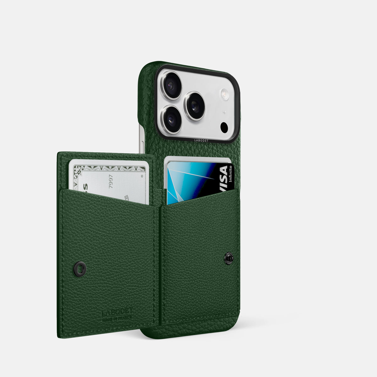 Bi-Fold Case For iPhone 17 Pro In Calf -2 | Dark-Green-Black