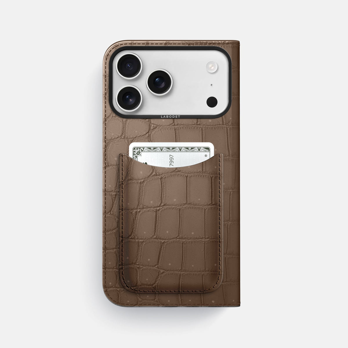 Folio Case with Card For iPhone 18 Pro Max In Porosus Crocodile -3 | Fur-Brown-Black