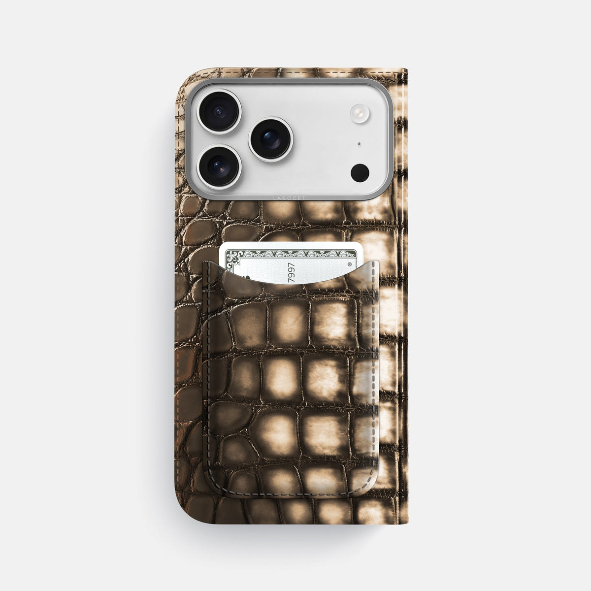 Folio Case with Card For iPhone 18 Pro Max In Patina Alligator -3 | Etoupe-Steel
