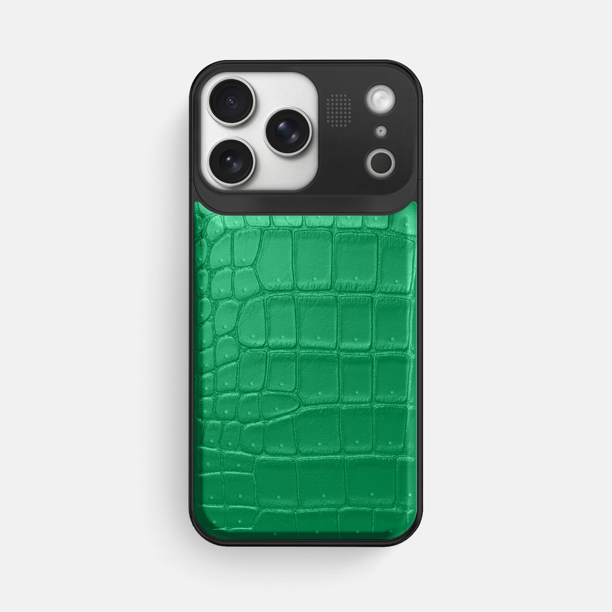 Metal Case For iPhone 17 Pro Max In Porosus Crocodile -1 | Cactus-Green-Black