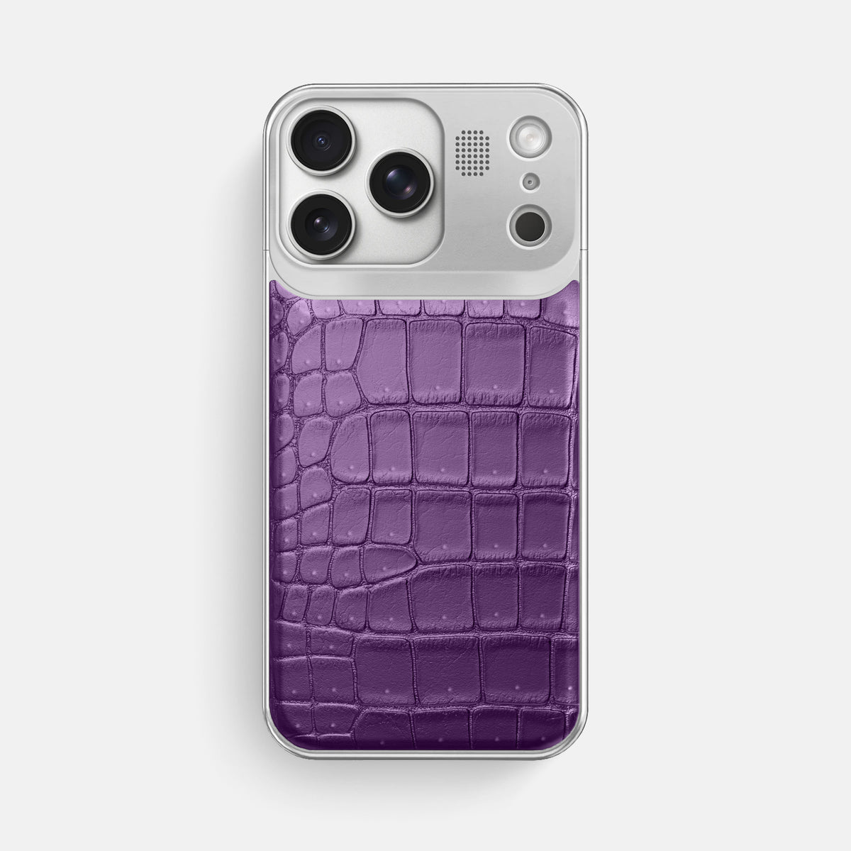 Metal Case For iPhone 17 Pro Max In Porosus Crocodile -1 | Purple-Steel