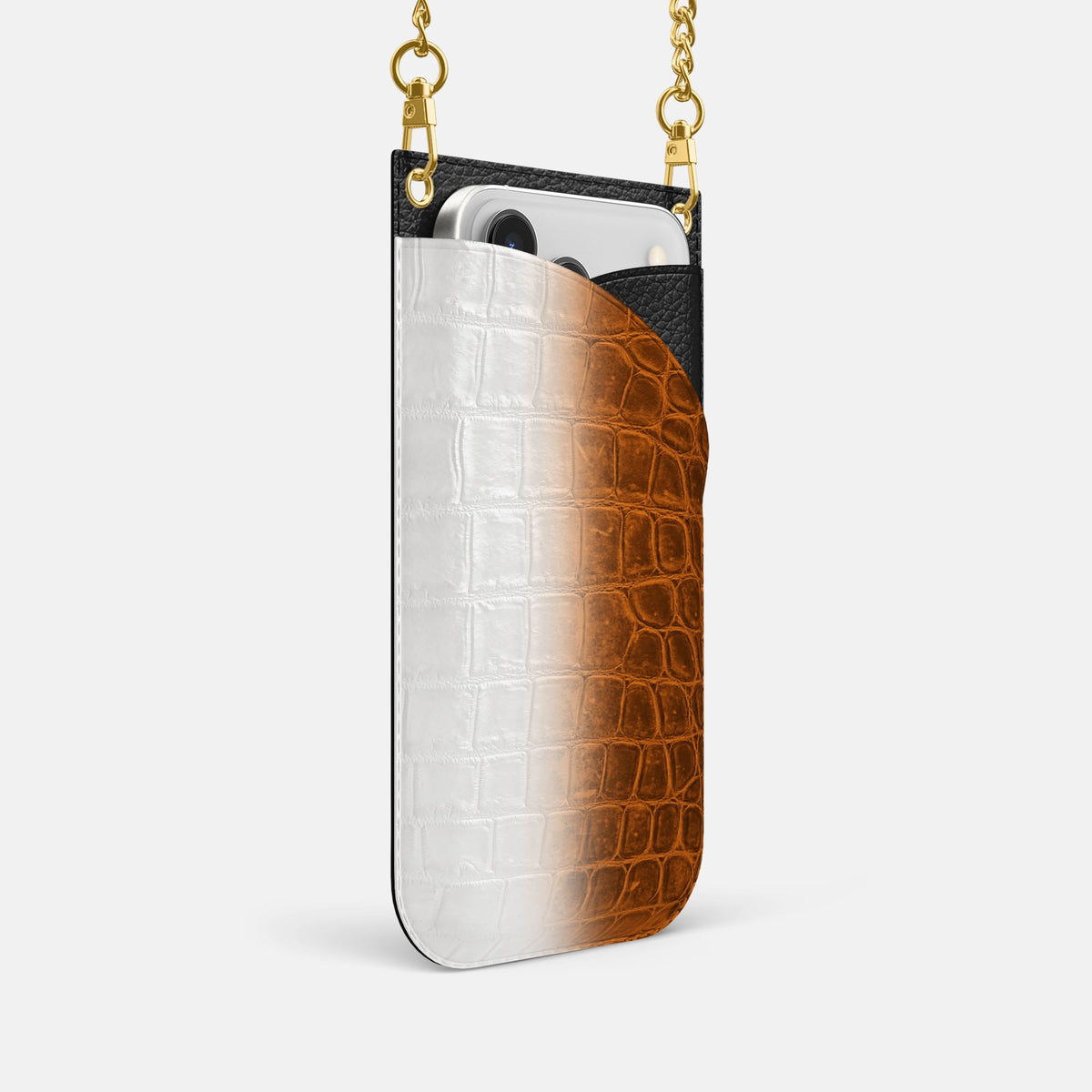 Crossbody Bag For iPhone 18 Pro In Himalayan Crocodile -2 | Orange-Gold