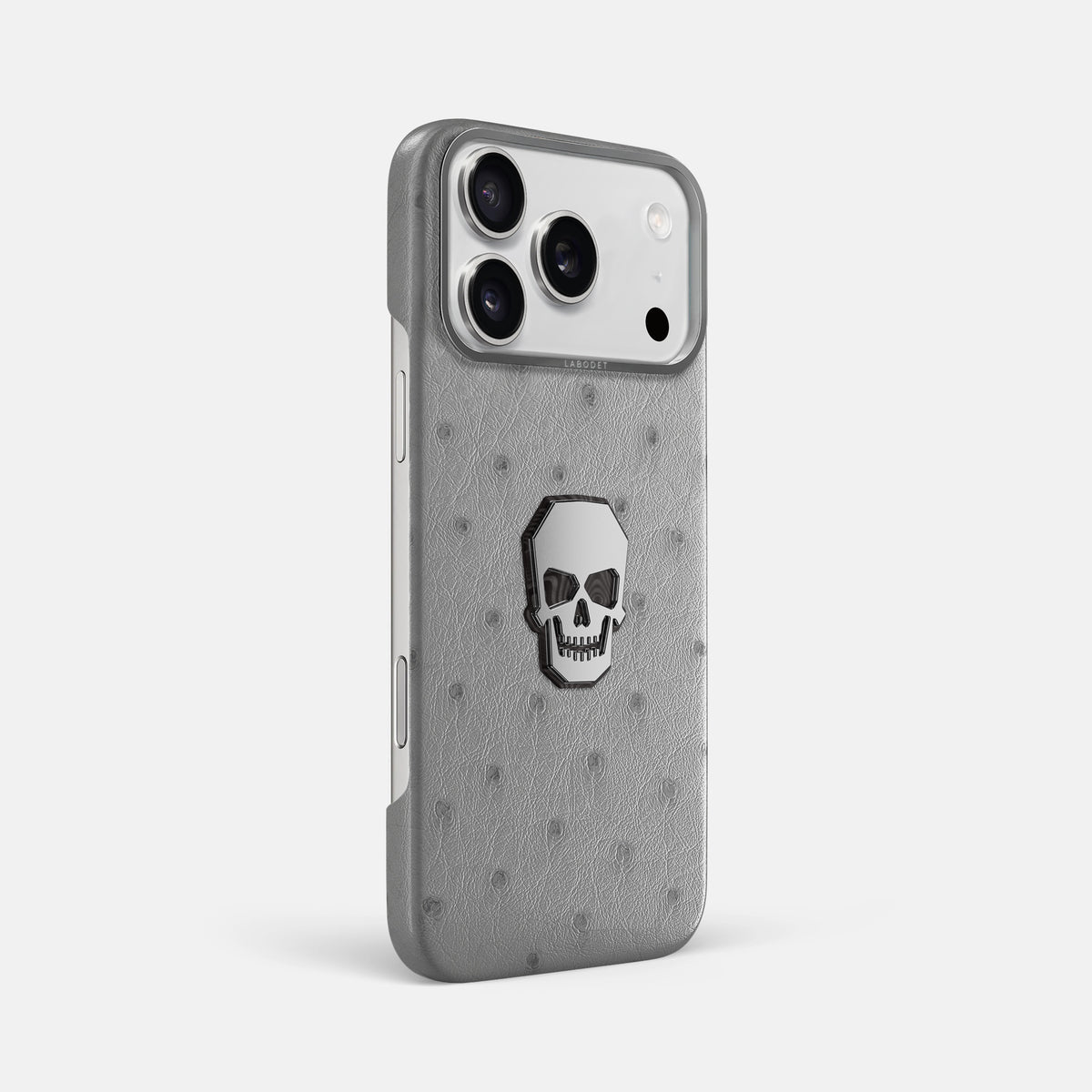 Classic Case With Titanium Skull For iPhone 17 Pro Max In Ostrich -2 | Silver-Steel