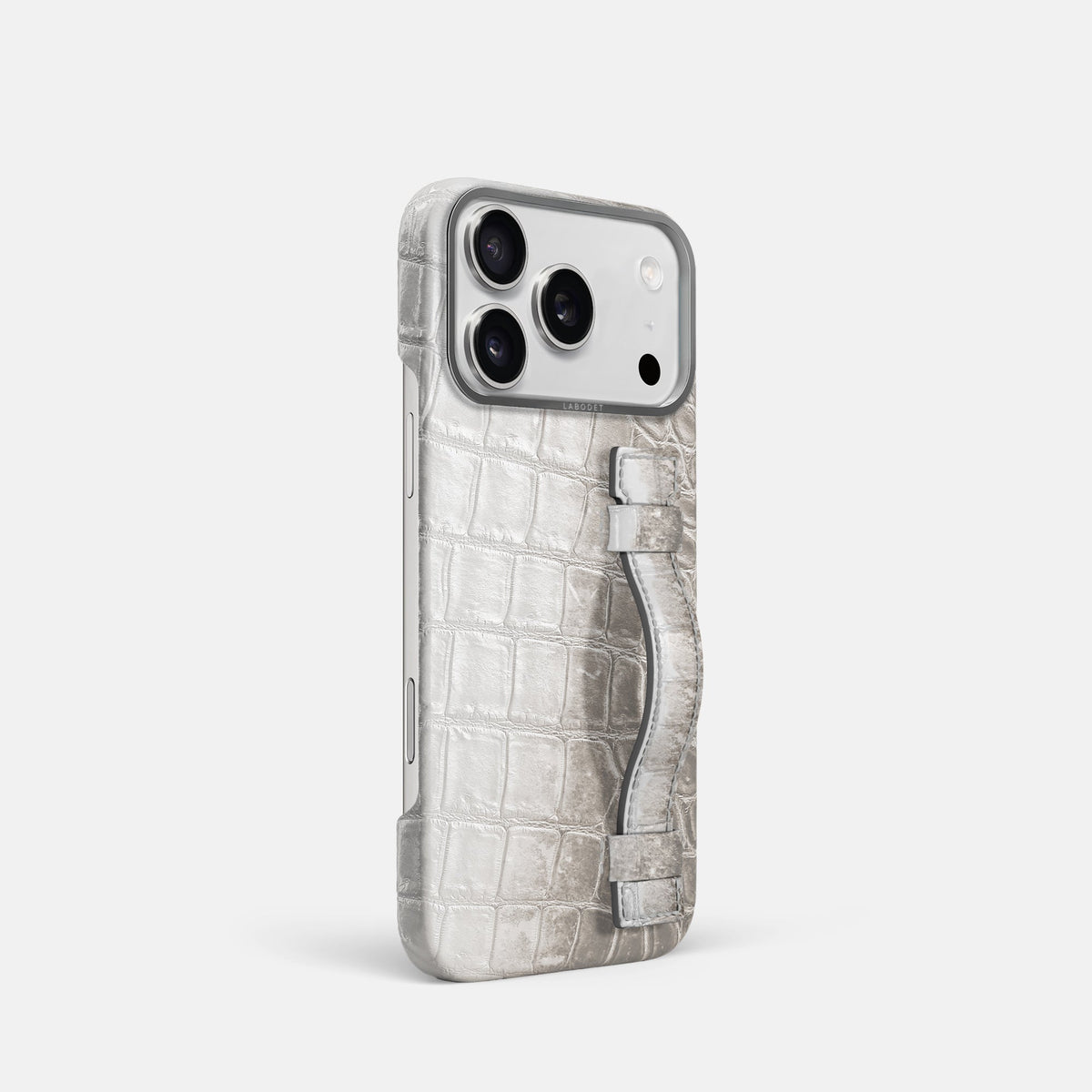 Handle Case For iPhone 18 Pro In Himalayan Crocodile -2 | Grey-Steel