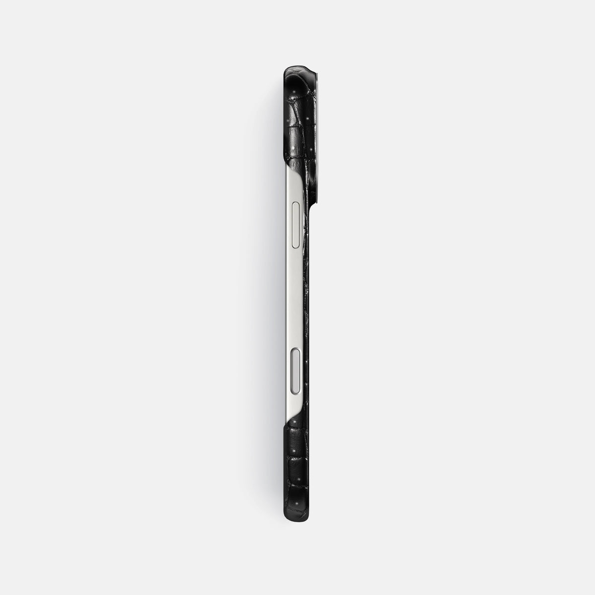 Classic Case For iPhone 17 Pro Max In Porosus Crocodile -3 | Shiny-Black-Steel