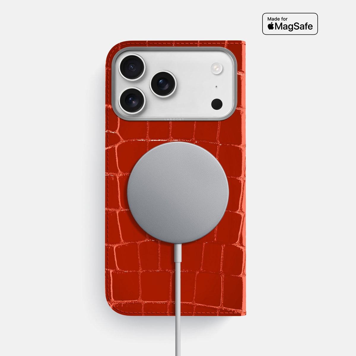 Folio Case For iPhone 18 Pro Max In Shiny Alligator -3 | Orange-Steel
