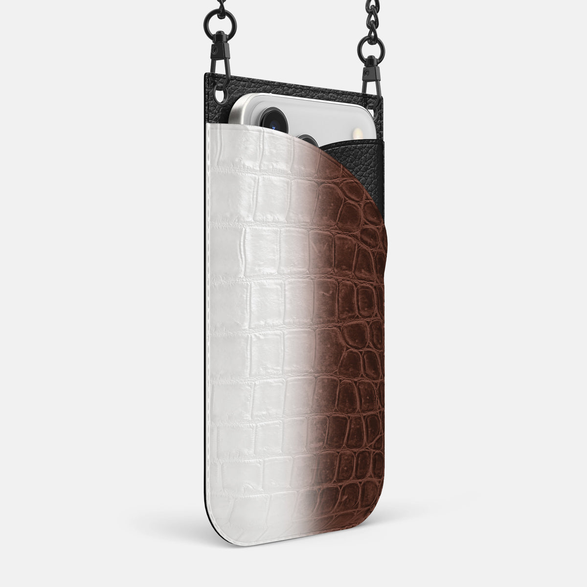 Crossbody Bag For iPhone 17 Pro Max In Himalayan Crocodile -2 | Dark-Brown-Black