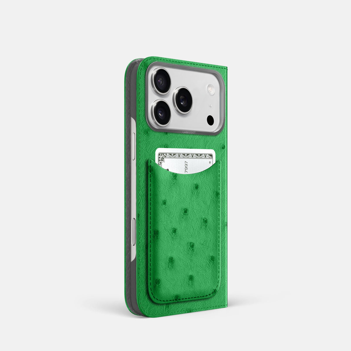 Folio Case with Card For iPhone 18 Pro In Ostrich -1 | Kentucky-Green-Steel