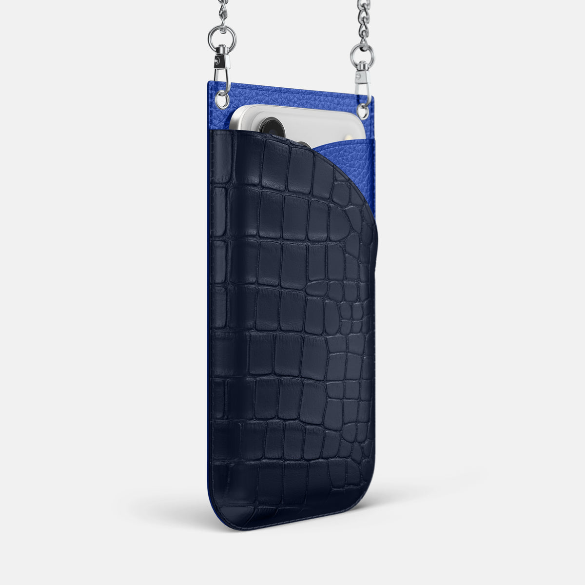 Crossbody Bag For iPhone 17 Pro In Alligator -2 | Navy-Blue-Steel