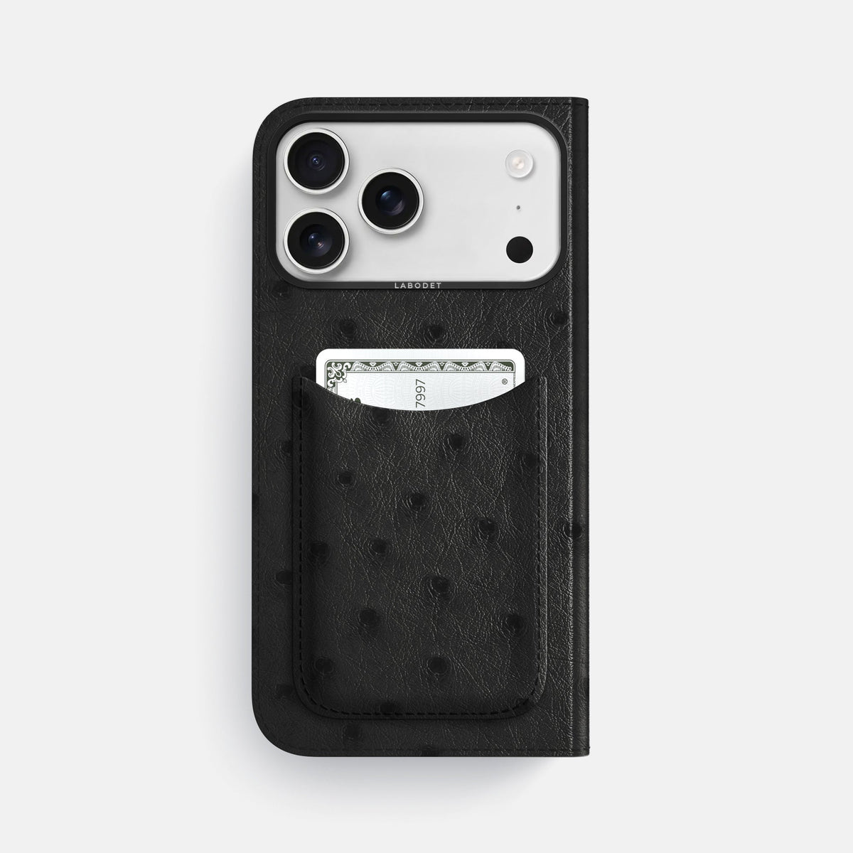 Folio Case with Card For iPhone 18 Pro Max In Ostrich -3 | Black-Black