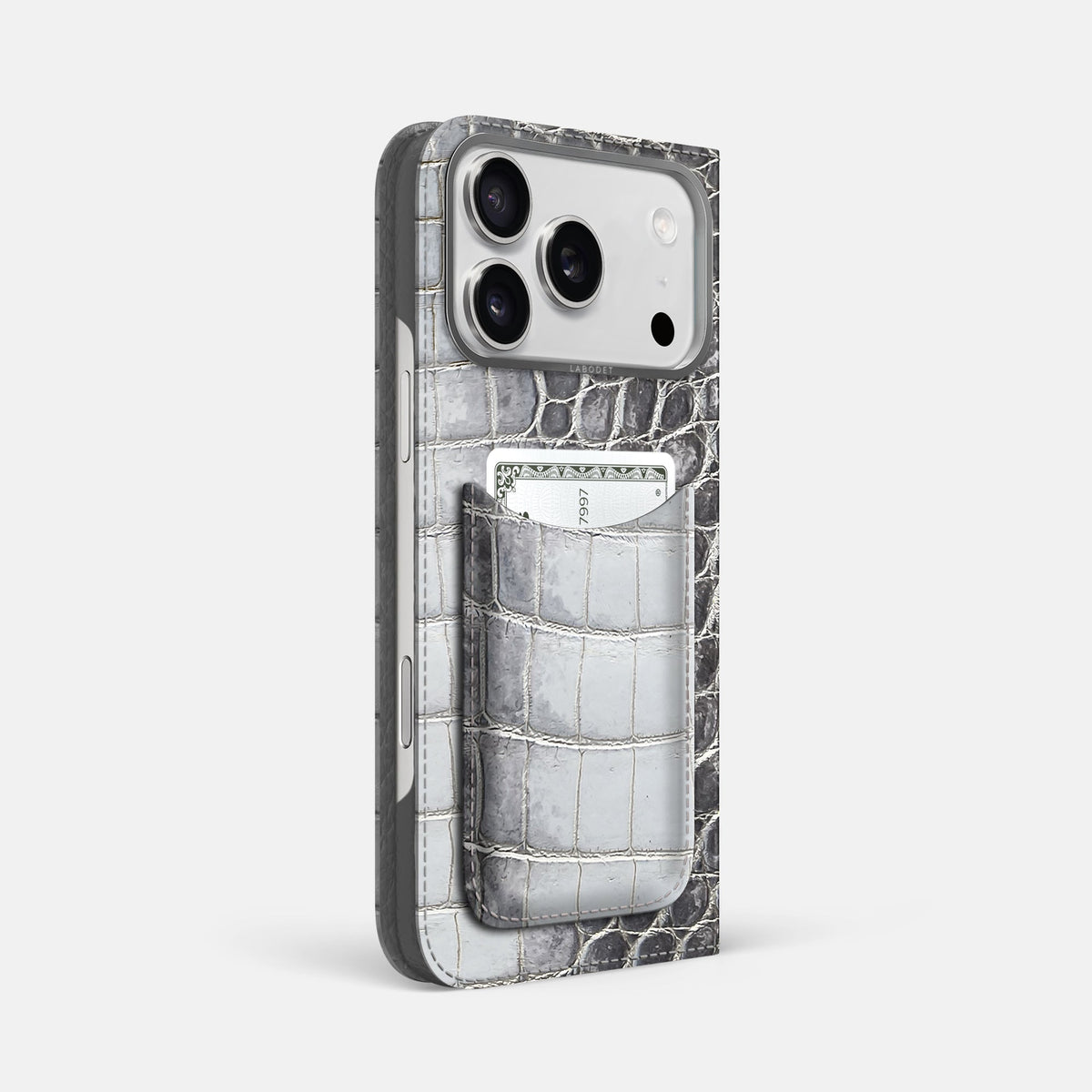 Folio Case with Card For iPhone 18 Pro Max In Himalayan Crocodile -1 | Silver-Steel