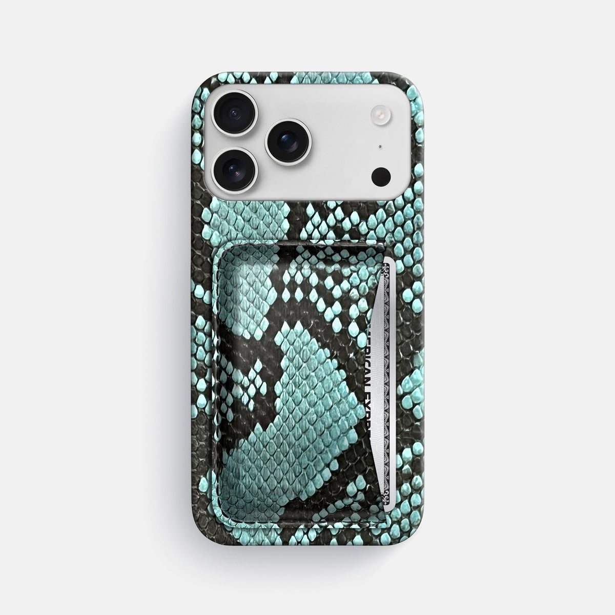 Slim Card Case For iPhone 18 Pro Max In Deluxe Python -1 | Blue-Lagoon