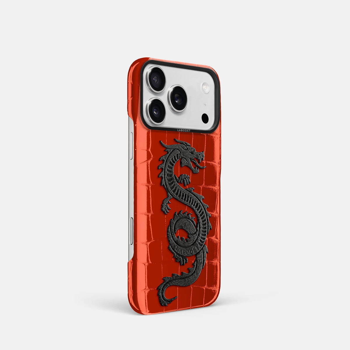 Classic Case With Carbon Dragon For iPhone 18 Pro In Shiny Alligator -2 | Orange-Black