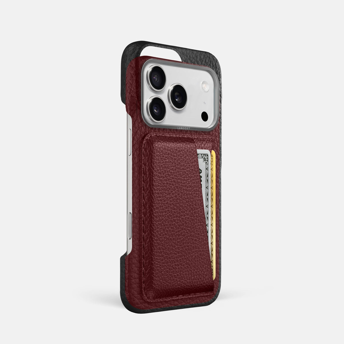 Double Card Case For iPhone 18 Pro In Calf -2 | Bordeaux-Steel