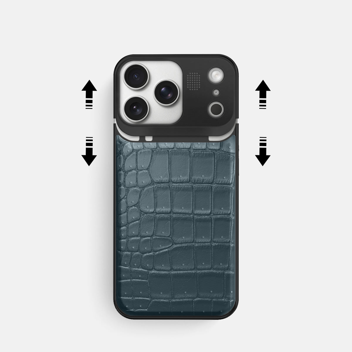 Metal Case For iPhone 17 Pro In Porosus Crocodile -2 | Denim-Black
