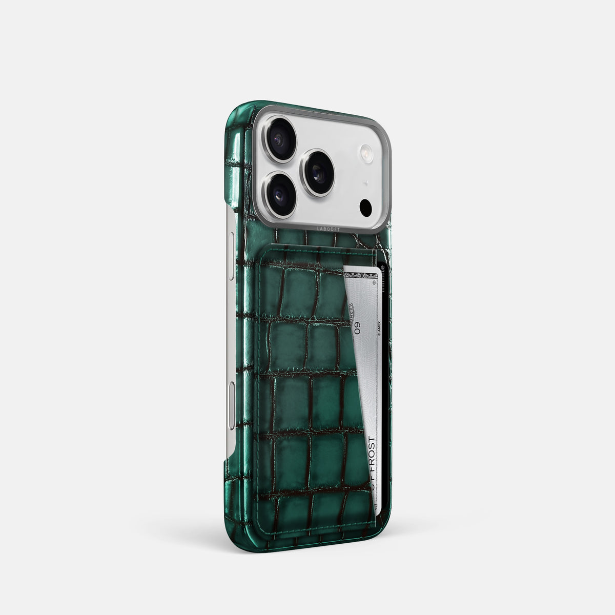 Double Card Case For iPhone 17 Pro In Patina Alligator -2 | Green-Steel