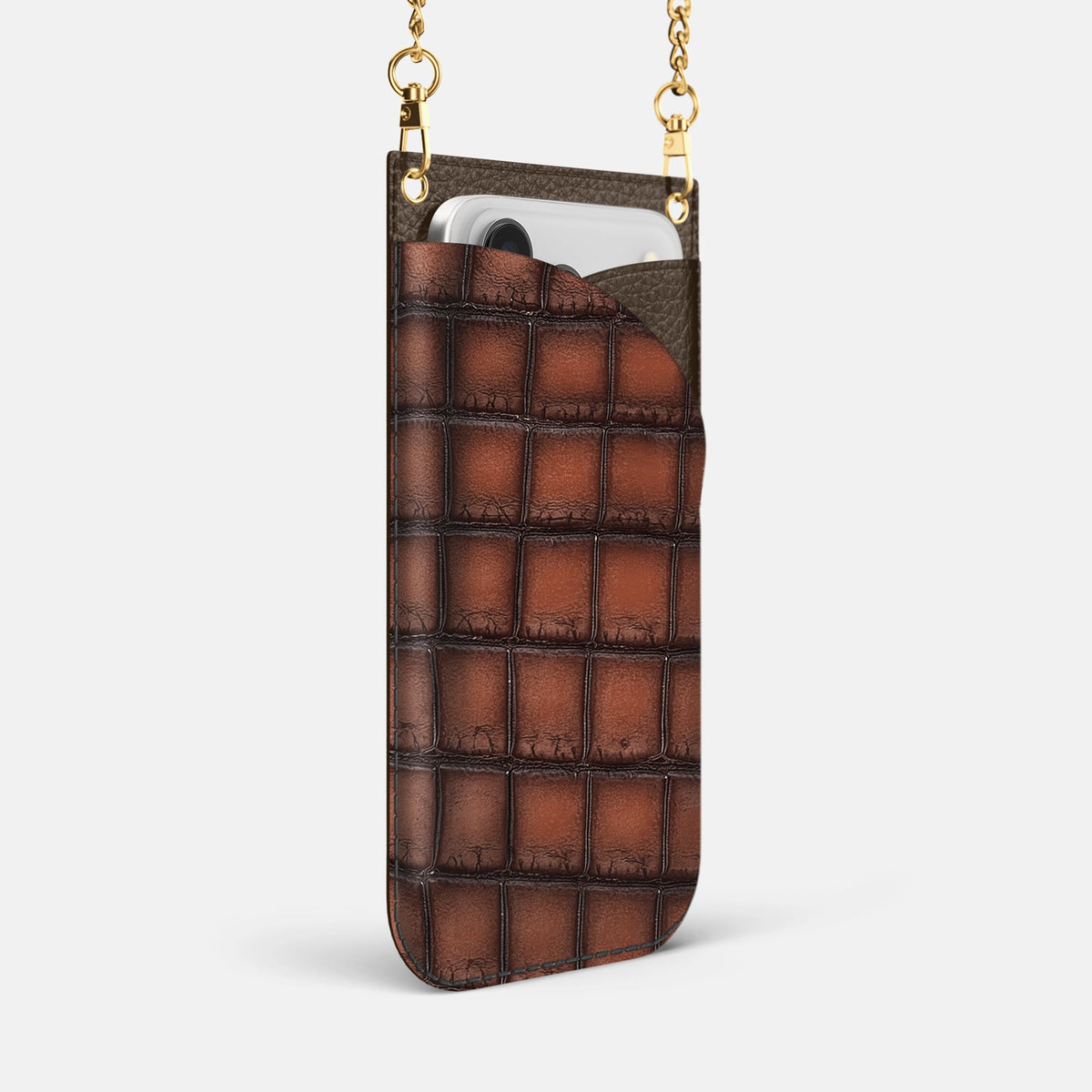 Crossbody Bag For iPhone 18 Pro Max In Patina Alligator -2 | Baobab-Gold