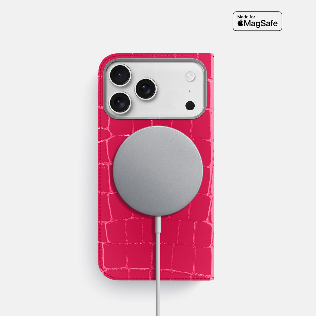 Folio Case For iPhone 17 Pro In Shiny Alligator -3 | Pink-Panther-Steel