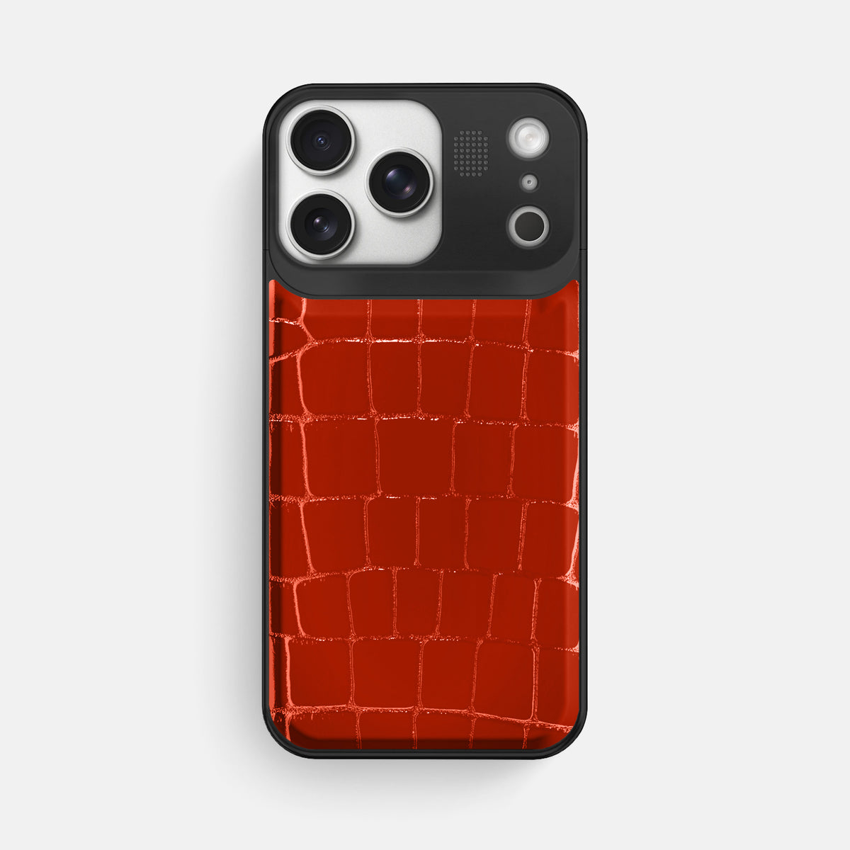 Metal Case For iPhone 17 Pro Max In Shiny Alligator -1 | Orange-Black