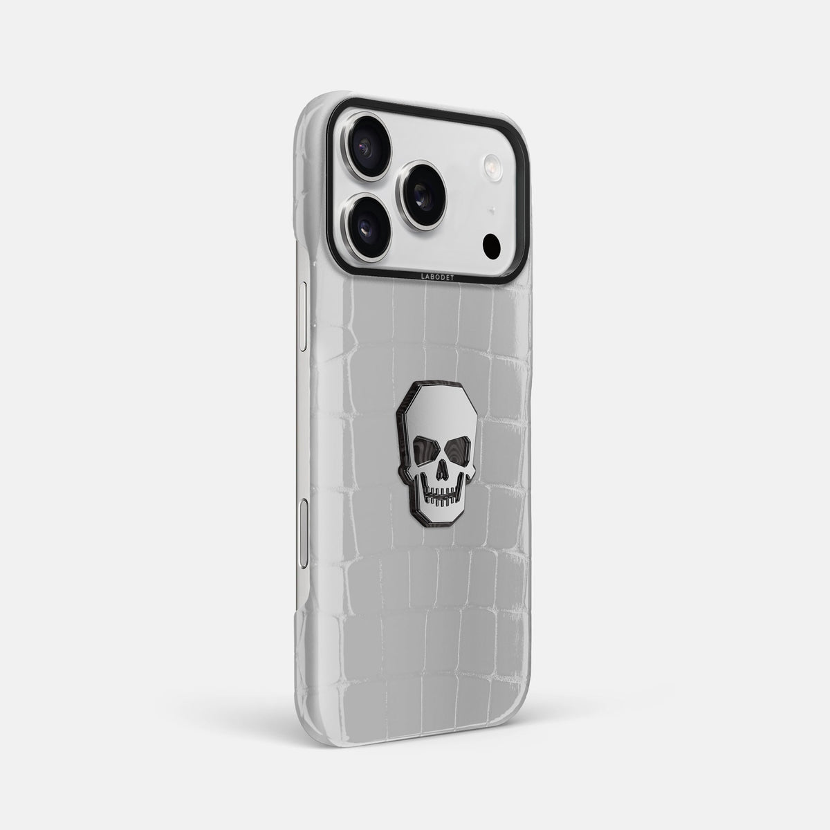 Classic Case With Titanium Skull For iPhone 18 Pro Max In Shiny Alligator -2 | White-Black
