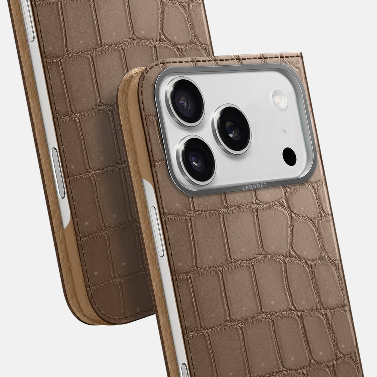 Folio Case For iPhone 17 Pro Max In Porosus Crocodile -5 | Fur-Brown-Steel