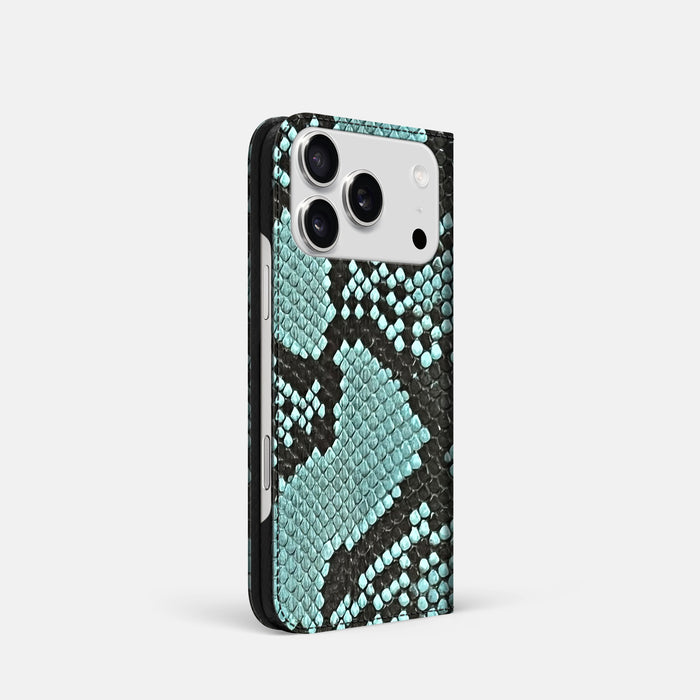 Folio Slim Case For iPhone 17 Pro In Deluxe Python -1 | Blue-Lagoon