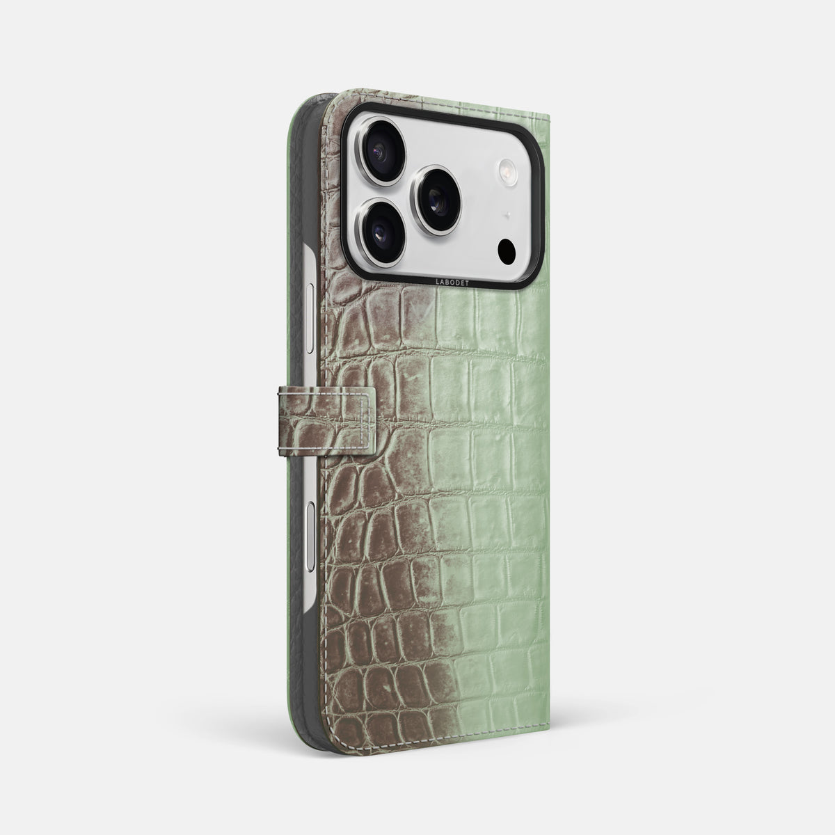 Folio Case with Clasp For iPhone 17 Pro Max In Himalayan Crocodile -1 | Pistachio-Black