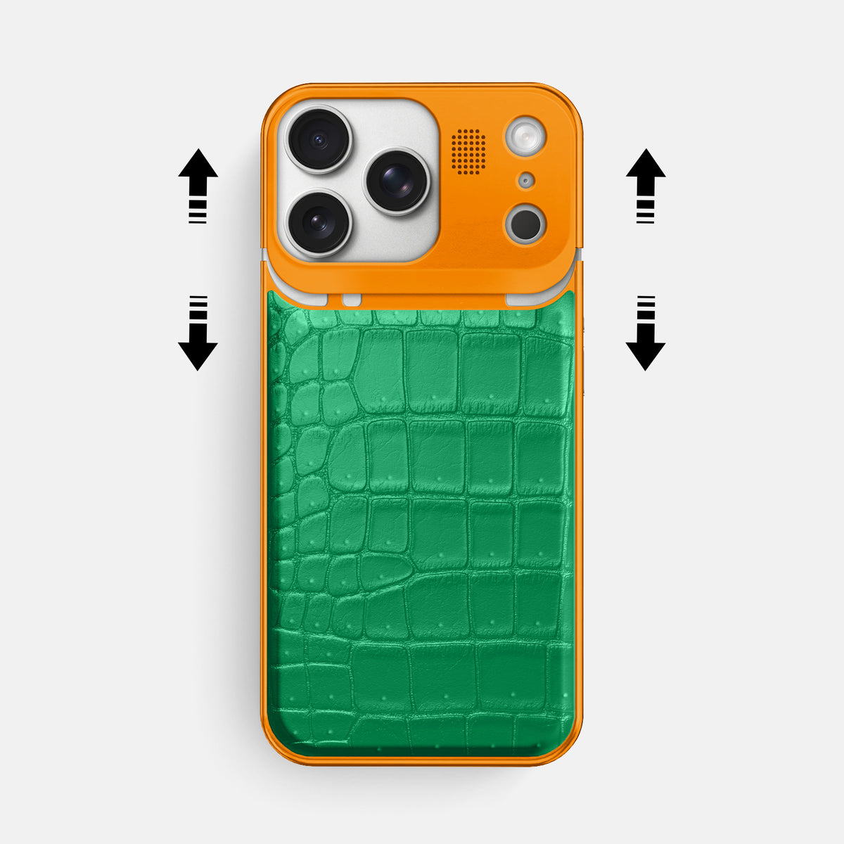 Metal Case For iPhone 17 Pro Max In Porosus Crocodile -2 | Cactus-Green-Orange