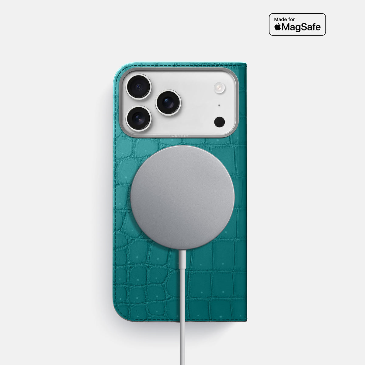Folio Case For iPhone 17 Pro In Porosus Crocodile -3 | Celadon-Steel