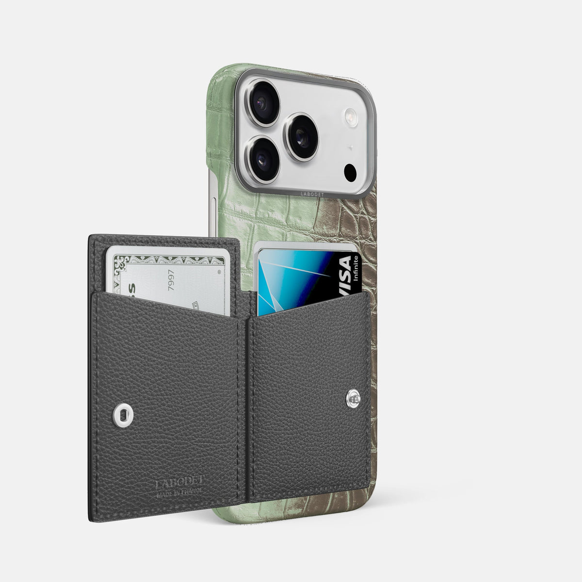 Bi-Fold Case For iPhone 18 Pro Max In Himalayan Crocodile -2 | Pistachio-Steel