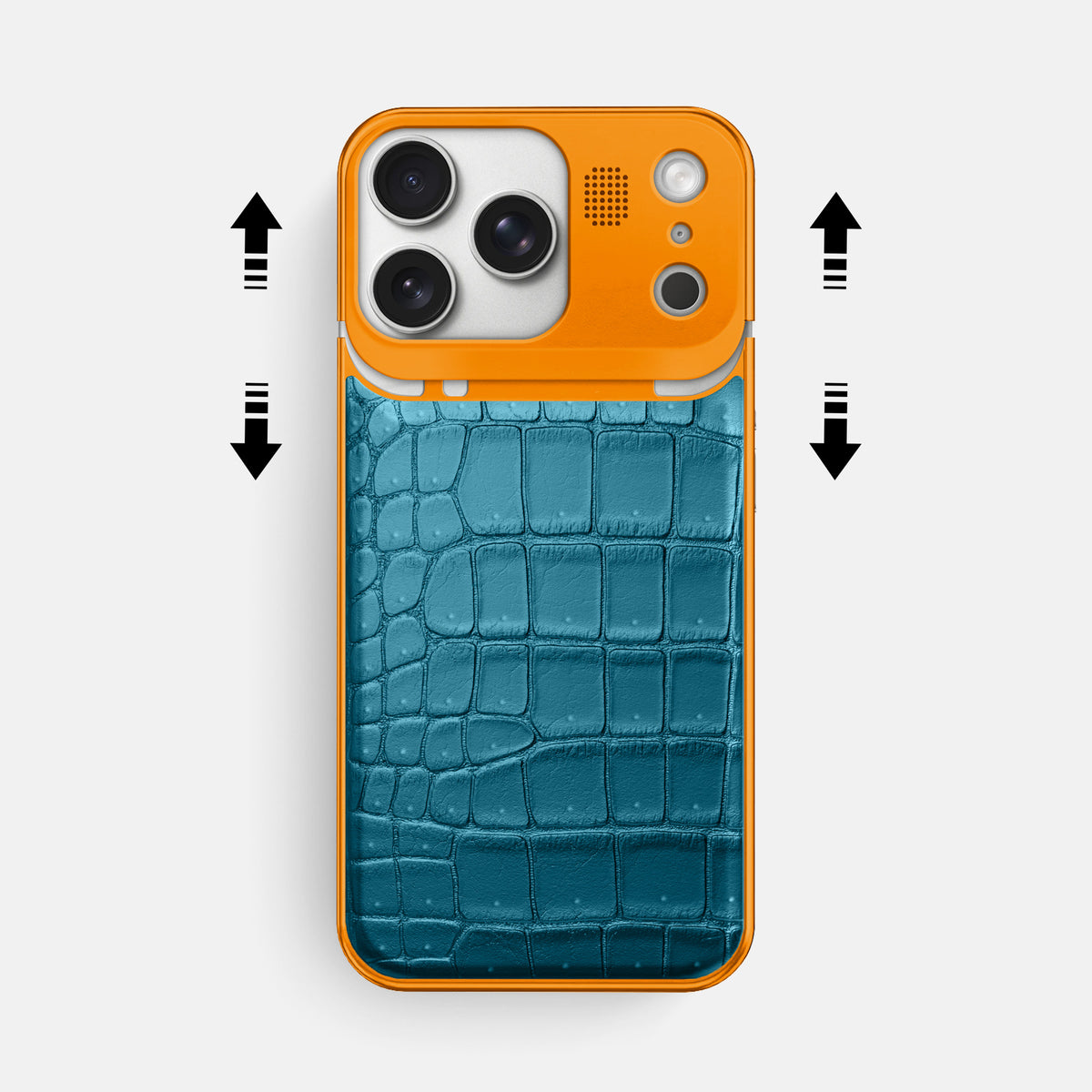 Metal Case For iPhone 17 Pro Max In Porosus Crocodile -2 | Turquoise-Orange