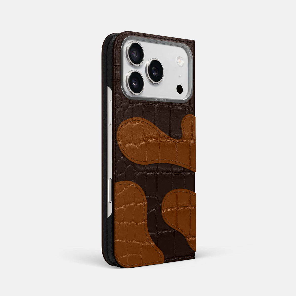 Camouflage Folio For iPhone 18 Pro Max In Alligator -1 | Dark-Brown-Steel