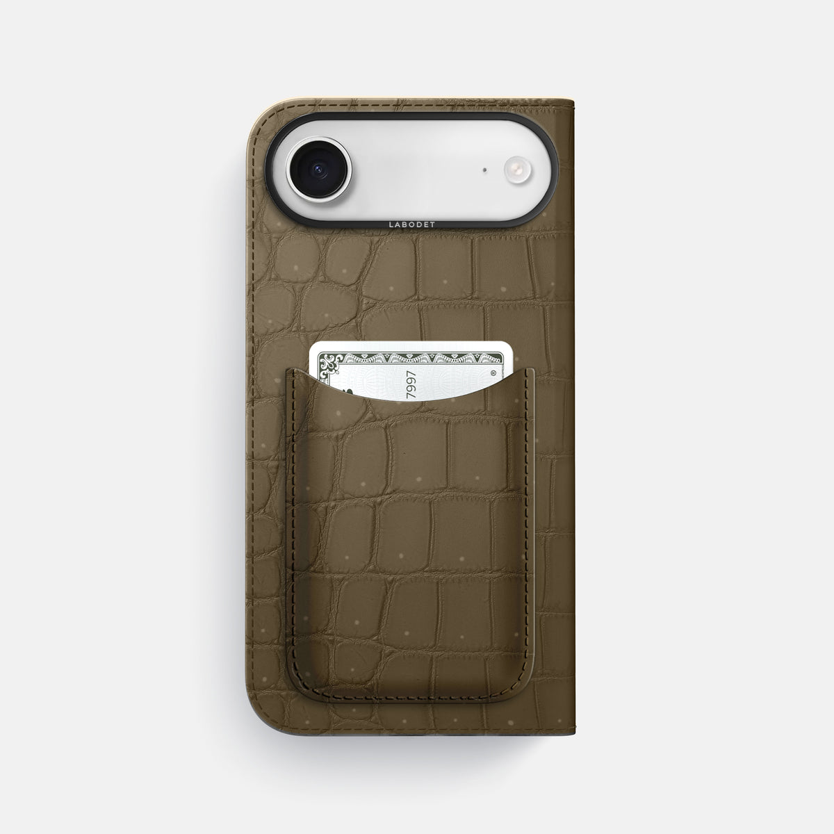 Folio Case with Card For iPhone 17 Air In Porosus Crocodile -3 | Kaki-Green-Black