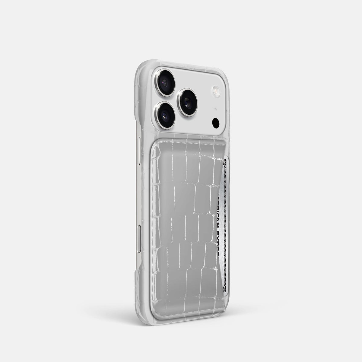 Slim Card Case For iPhone 18 Pro In Shiny Alligator -2 | White