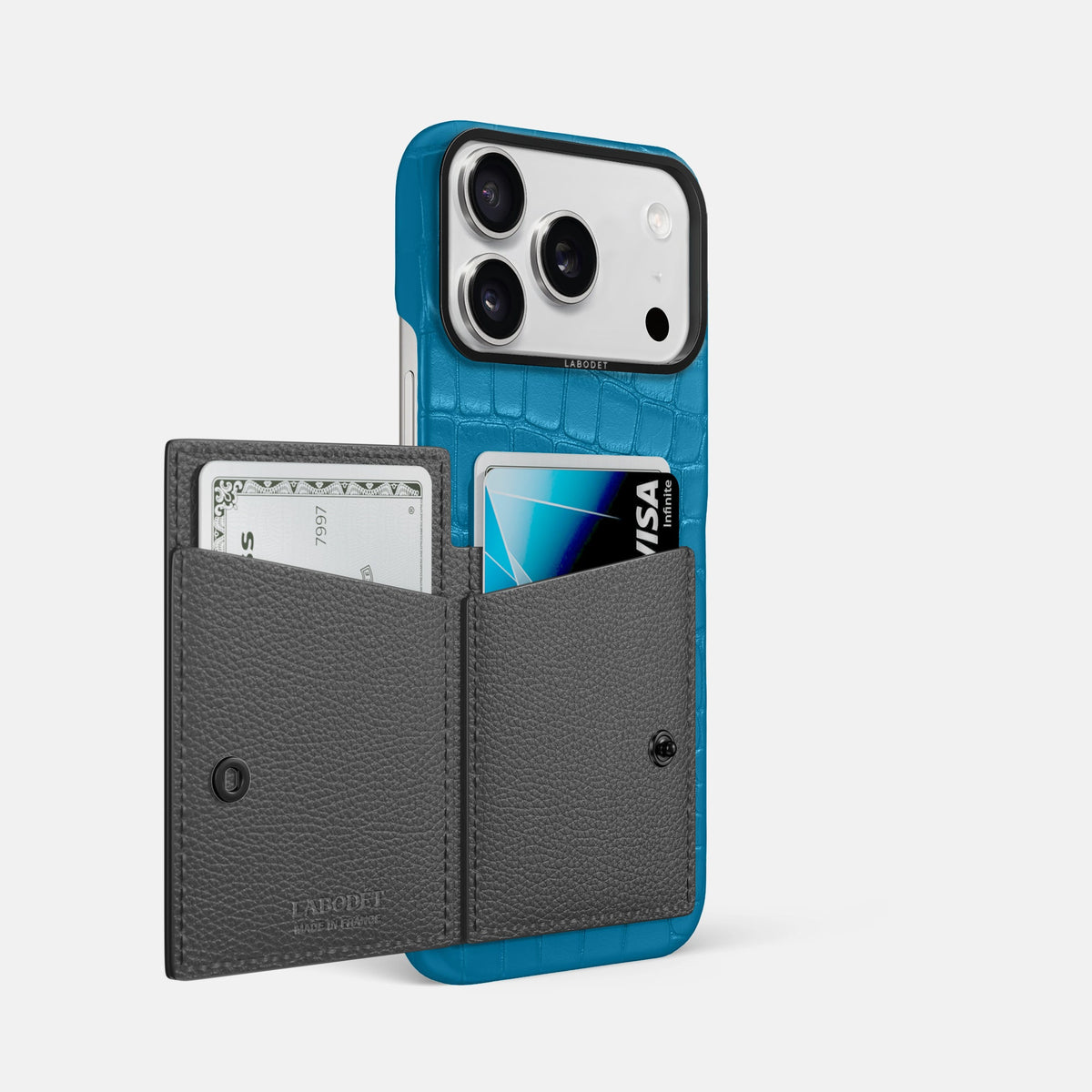 Bi-Fold Case For iPhone 18 Pro Max In Alligator -2 | Curaçao-Blue-Black