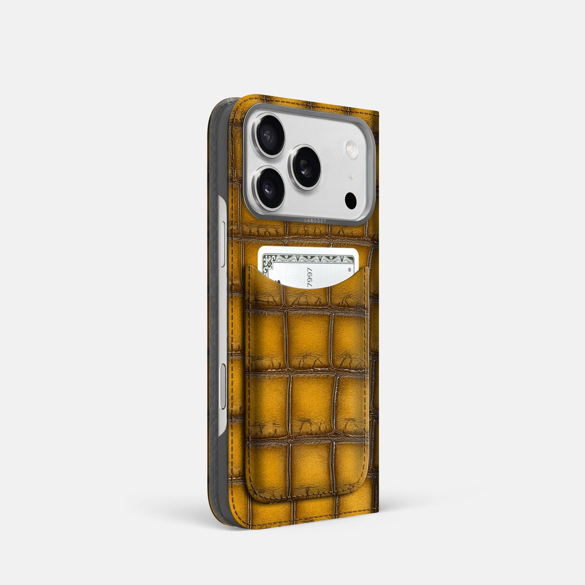 Folio Case with Card For iPhone 18 Pro In Patina Alligator -1 | Sydney-Steel