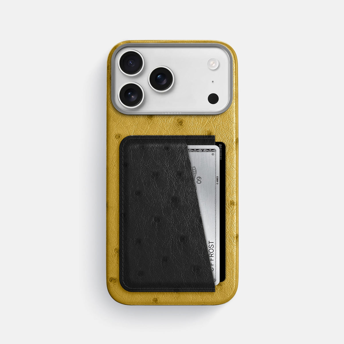 Double Card Case Coloré For iPhone 18 Pro Max In Ostrich -1 | Gold-Steel