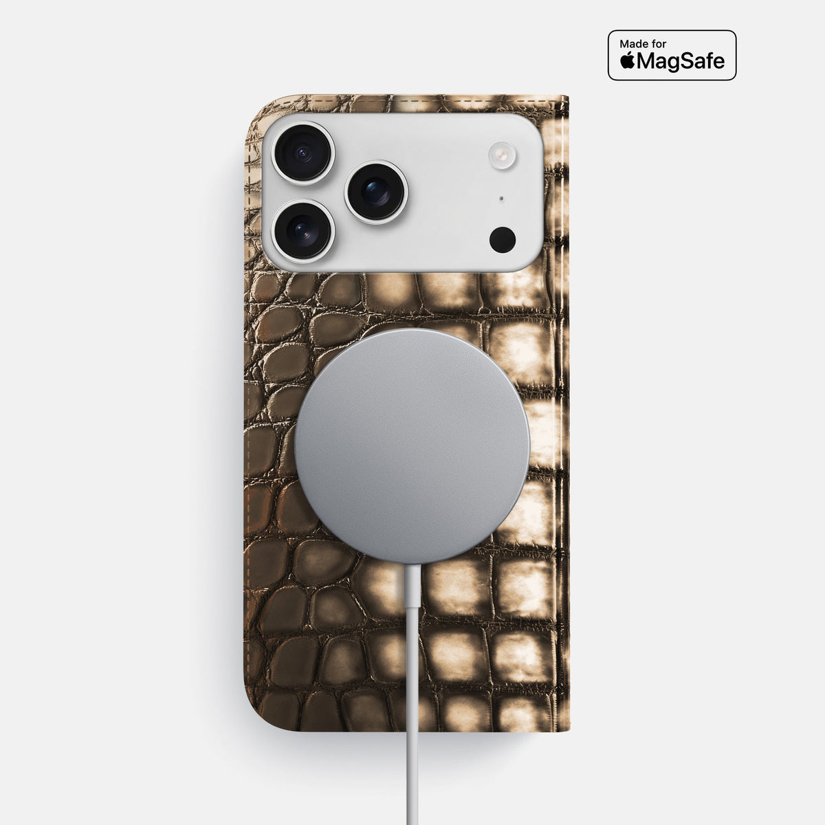 Folio Slim Case For iPhone 18 Pro Max In Patina Alligator -3 | Etoupe