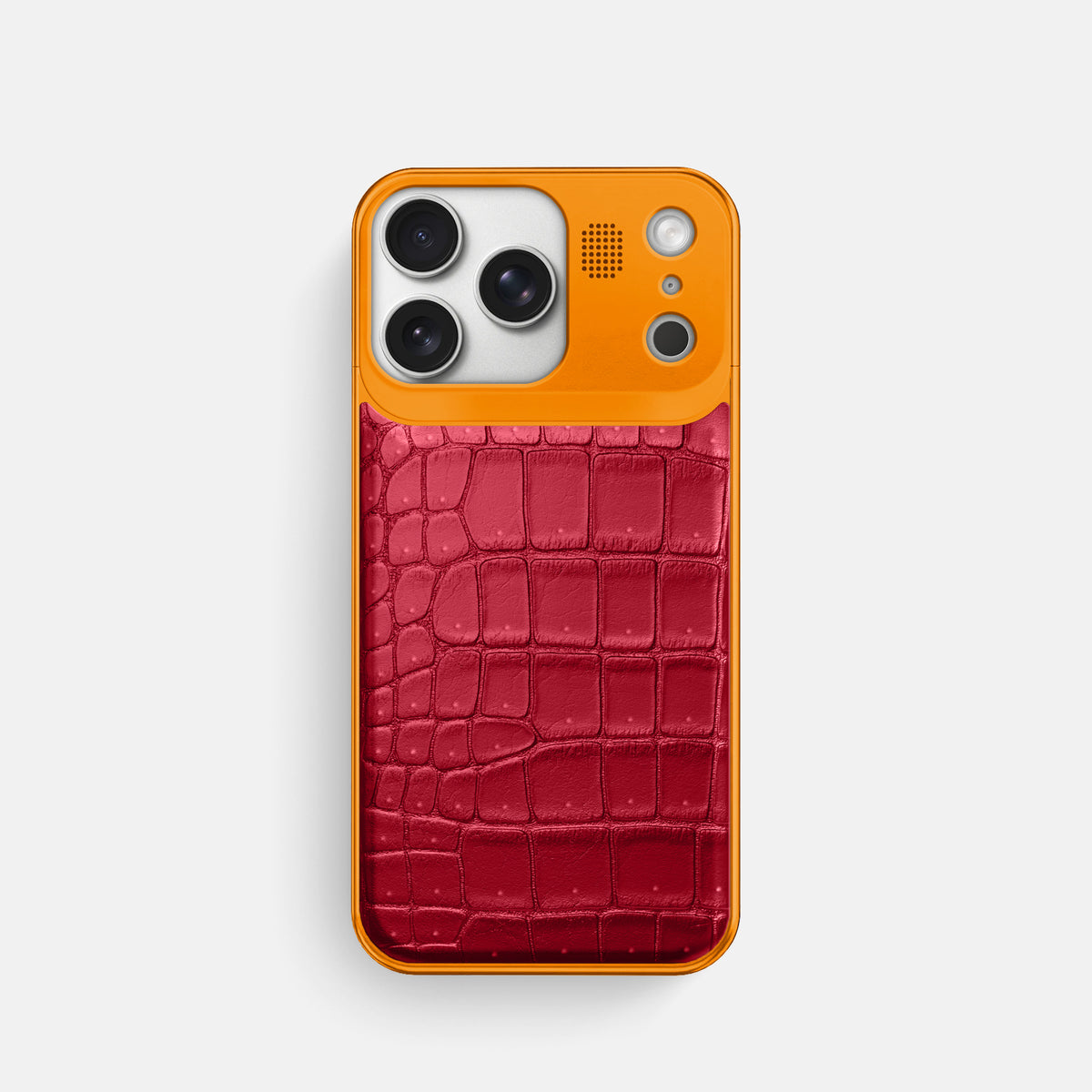 Metal Case For iPhone 17 Pro In Porosus Crocodile -1 | Burgundy-Orange
