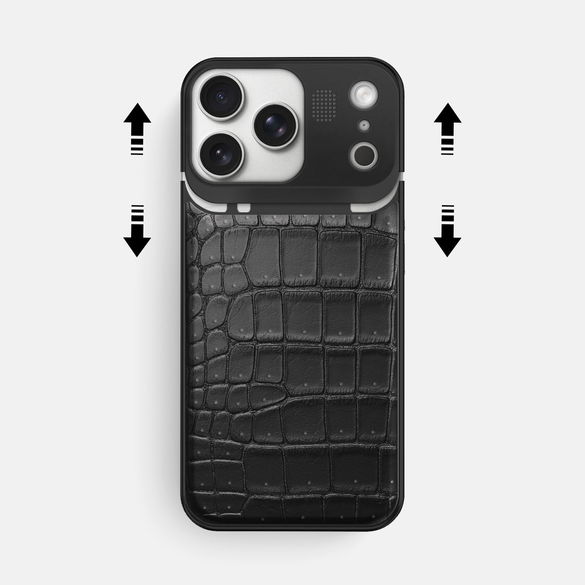 Metal Case For iPhone 17 Pro Max In Porosus Crocodile -2 | Black-Black