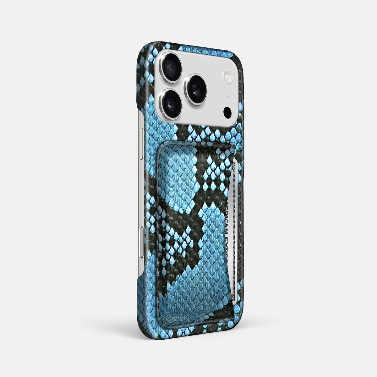 Slim Card Case For iPhone 18 Pro Max In Deluxe Python -2 | Pacific-Blue