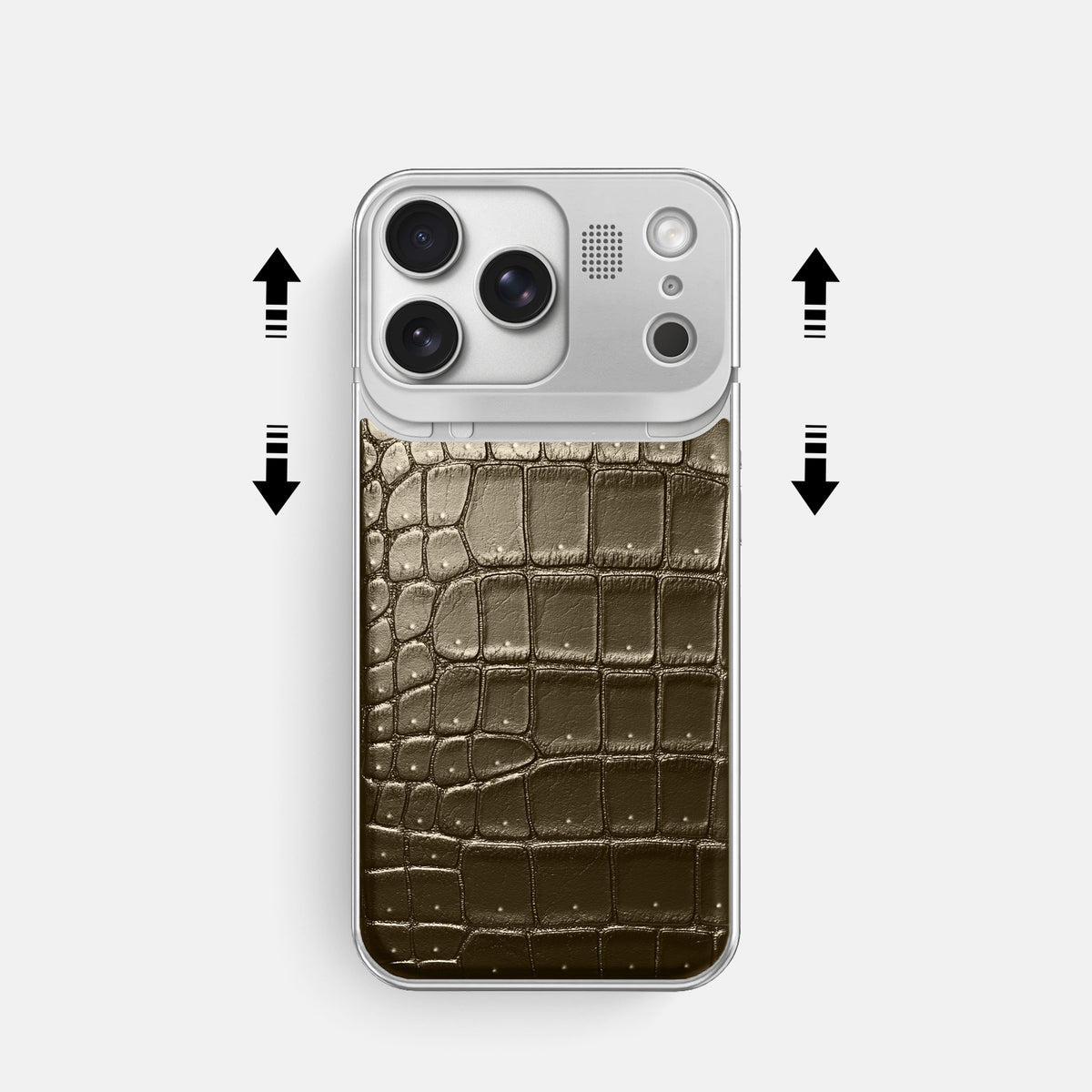 Metal Case For iPhone 17 Pro In Porosus Crocodile -2 | Bronze-Steel