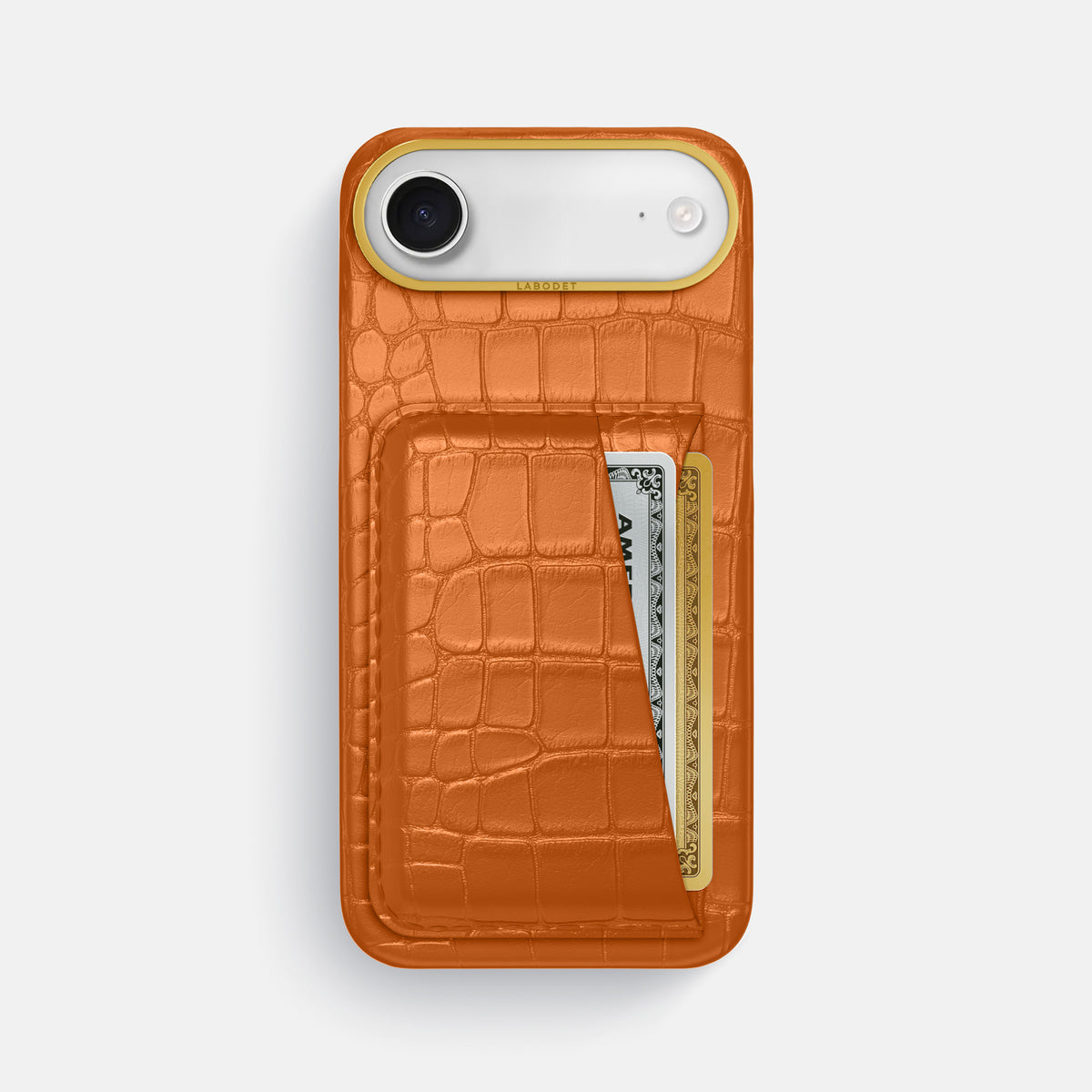Double Card Case For iPhone 17 Air In Alligator -1 | Orange-Gold