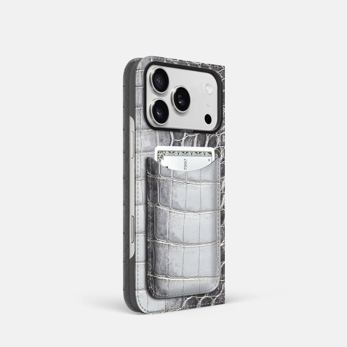 Folio Case with Card For iPhone 18 Pro In Himalayan Crocodile -1 | Silver-Black