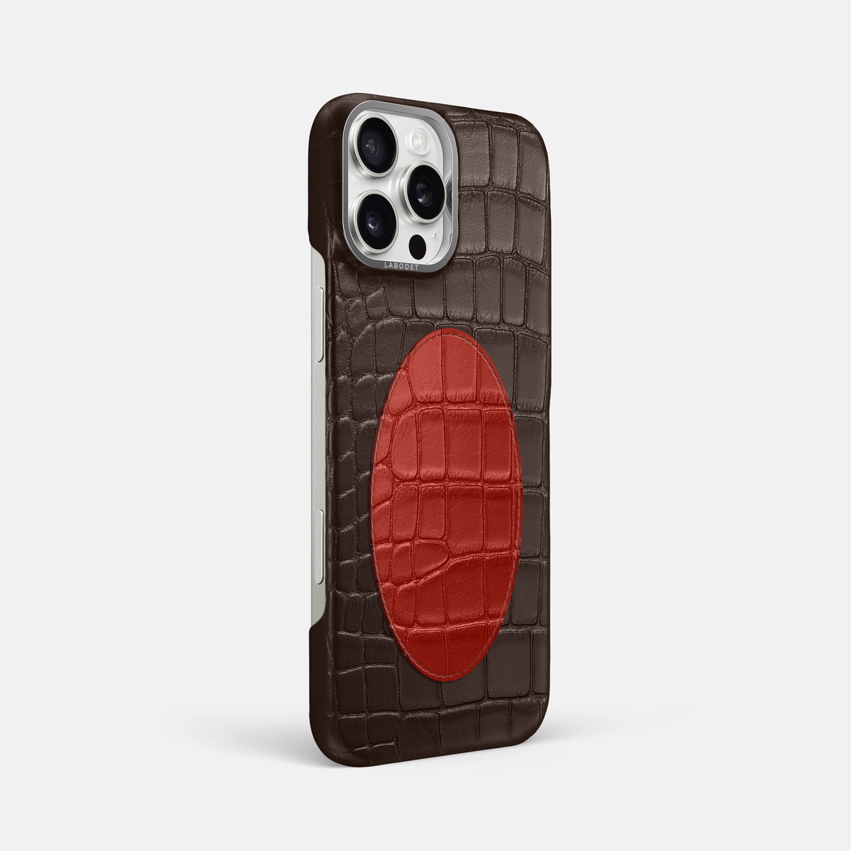Classic Case With Oval For iPhone 16 Pro Max In Alligator -2 | Dark-Brown-Steel